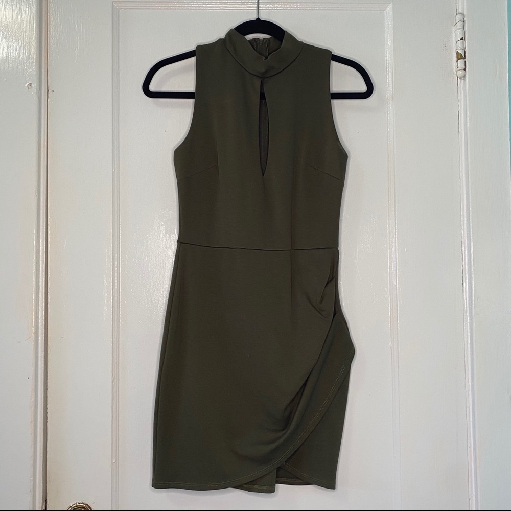 Olive Green Wrap Mini Dress